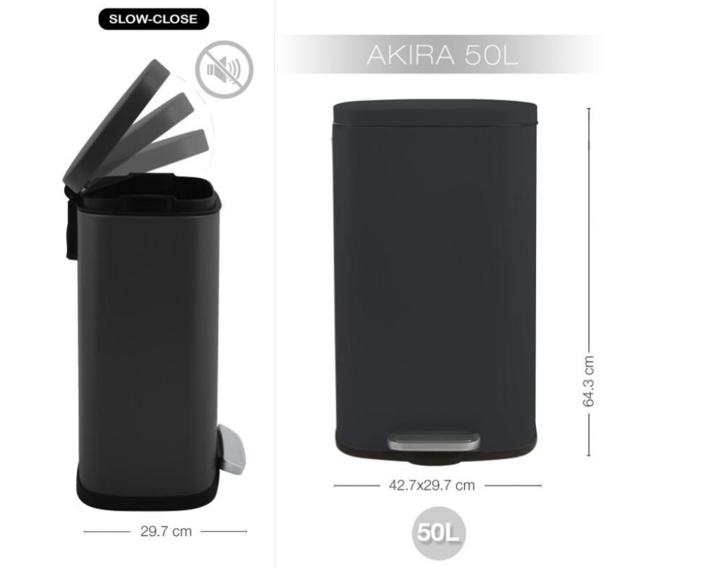 Akira 50L Steel Pedal Bin Matt Black